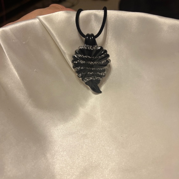 Black and Silver Glass Pendant Necklace - Picture 2 of 3